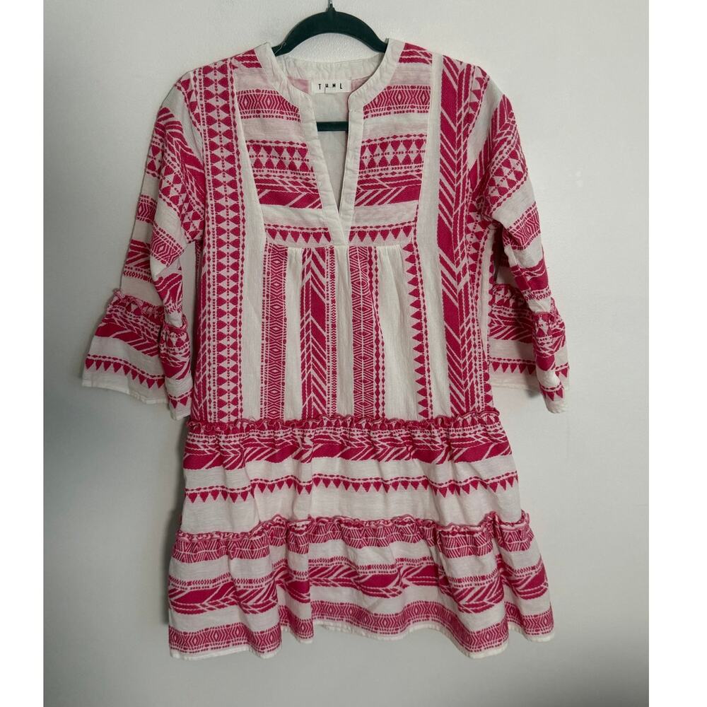 THML Pink & White Geometric Embrodiered Dress size medium